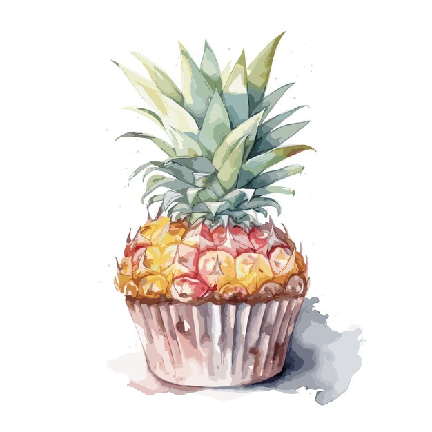 cupcakes de acuarela ilustración dibujada a mano cupcake de piña en blanco