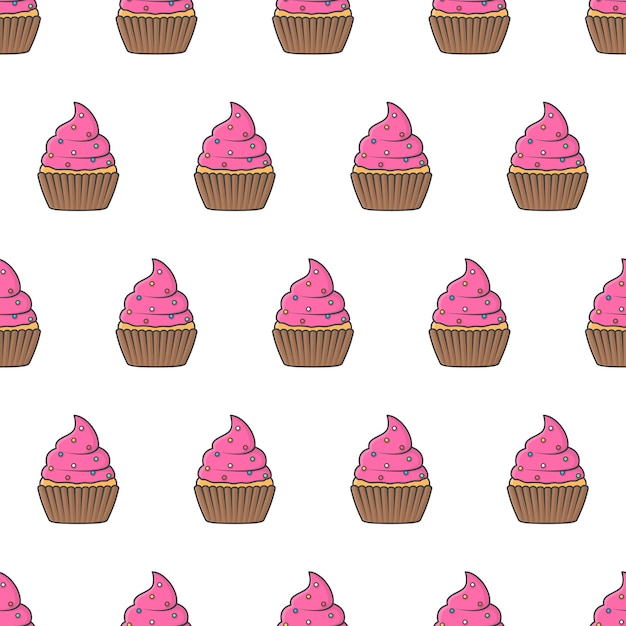 Cupcakes Cremosos De Patrones Sin Fisuras Sobre Un Fondo Blanco. Ilustración de vector de tema de cupcake
