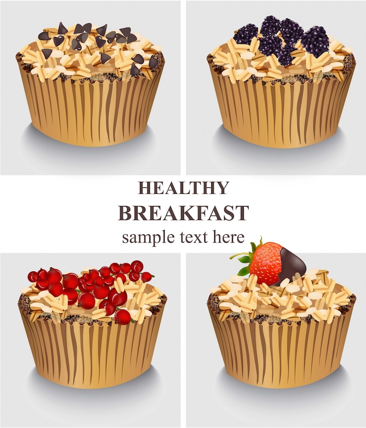 Vector cupcakes postres de desayuno saludable