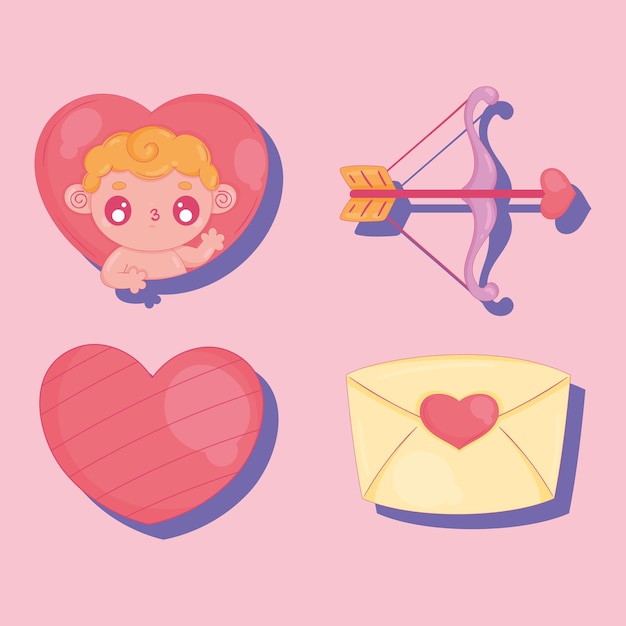 Cupido ángel cuatro iconos