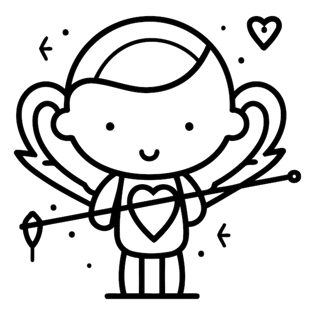 Cupido con arco y flecha Ilustración vectorial en estilo de dibujos animados