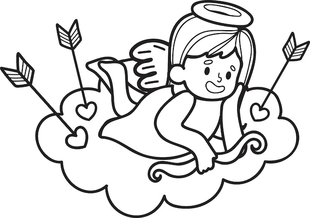 Cupido dibujado a mano con ilustración de nubes