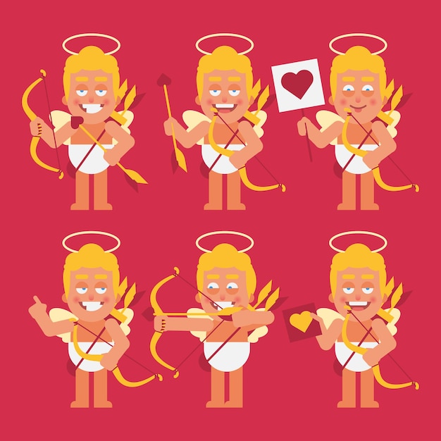 Cupido estableció personajes divertidos. personajes de caricatura. parte 2. ilustración vectorial.