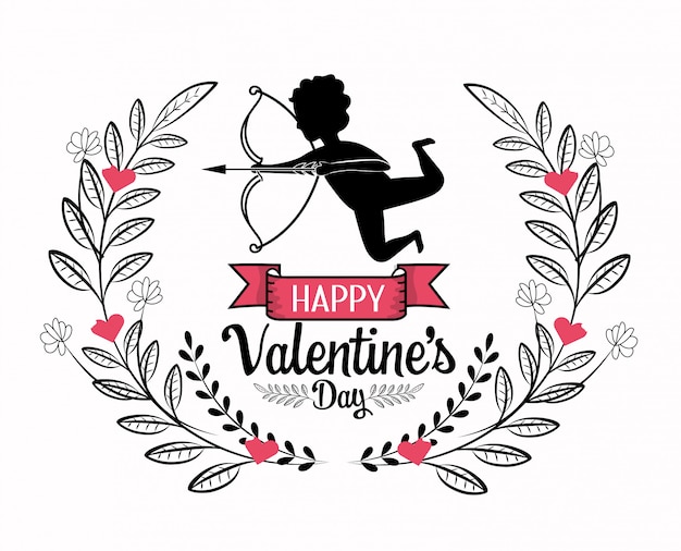 Cupido con flecha y arco para celebración de san valentín.