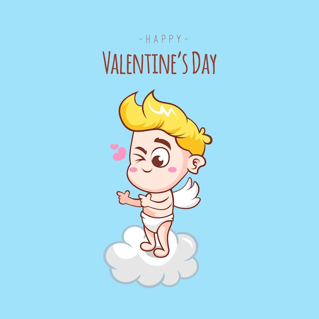 Vector cupido gracioso con nubes. ilustración de un día de san valentín.