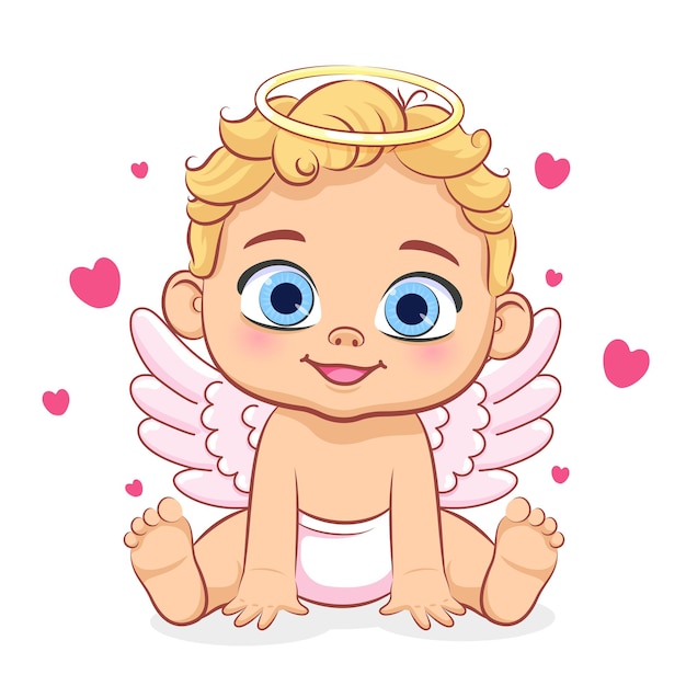 Vector cupido lindo bebé está sentado. ilustración de dibujos animados de vector.