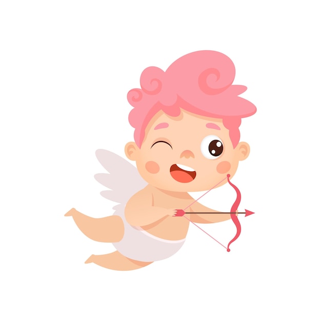 Cupido lindo dispara un arco Personaje de dibujos animados para el día de San Valentín