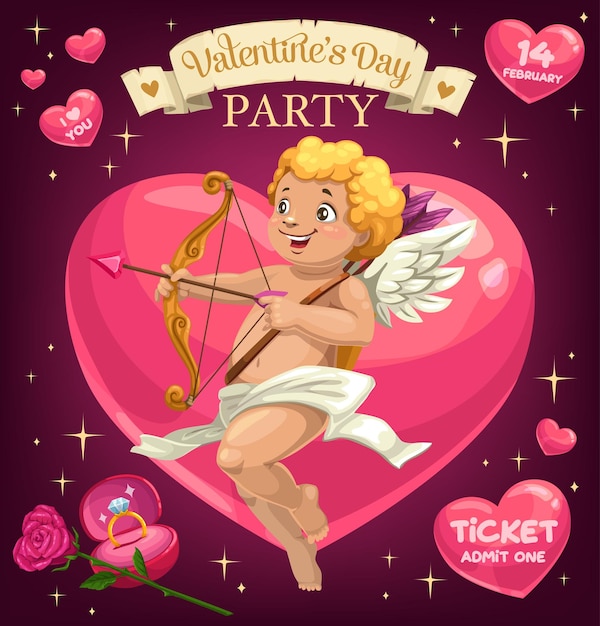 Cupido de San Valentín con flecha de amor y corazón