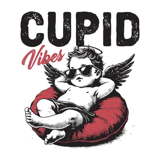 Cupido vibra el diseño de la camiseta de San Valentín retro vintage