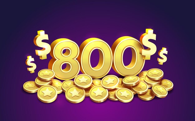 Cupón de 800 dólares vale de regalo banner de devolución de efectivo oferta especial ganador del casino ilustración vectorial