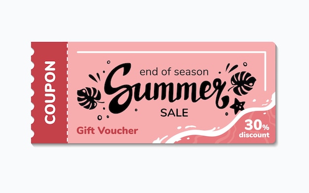 Cupón de cupón de fin de verano con etiqueta de impresión de logotipo de letras Ilustración de vector de plantilla de diseño de ventas de verano