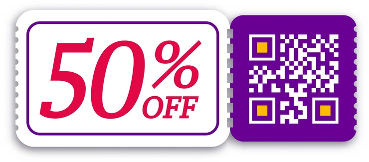 Vector cupón de descuento o cupón con código qr ideal para promociones y ventas