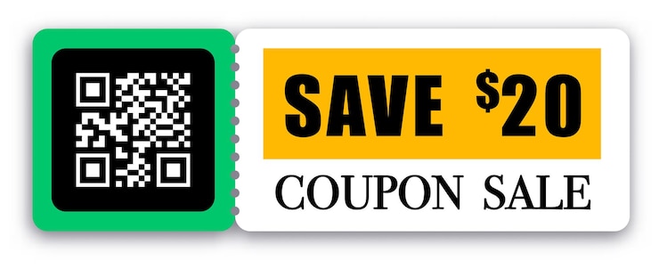 Vector cupón de descuento o cupón con código qr