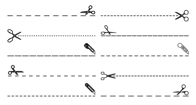 Cupón de iconos de tijeras de línea de corte o tablero de recorte de papel