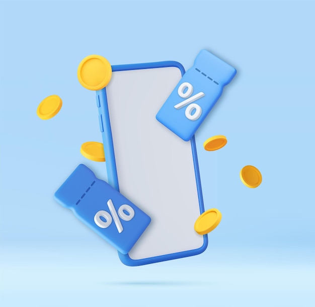 Cupón de regalo 3D en el teléfono móvil