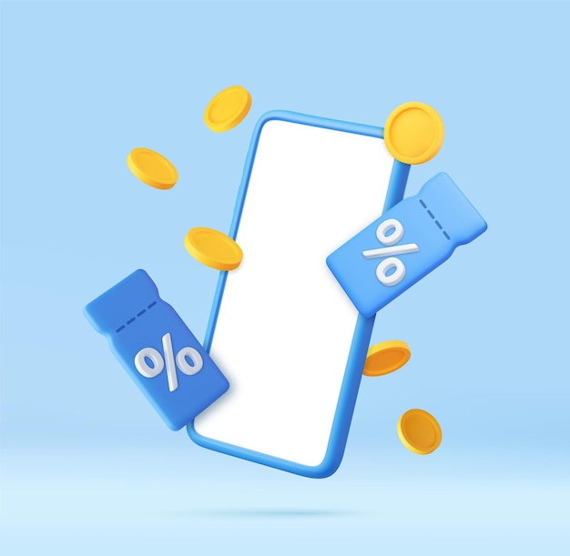 Cupón de regalo 3D en el teléfono móvil