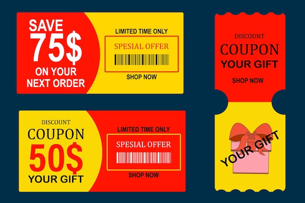 Cupón de regalo y cupón con código de descuento y tarjeta de regalo Tearoff con una oferta especial