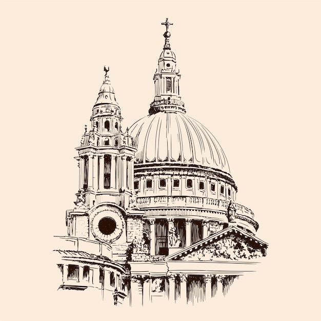 Cúpula de la Catedral de San Pablo en Londres. Bosquejo sobre un fondo beige.