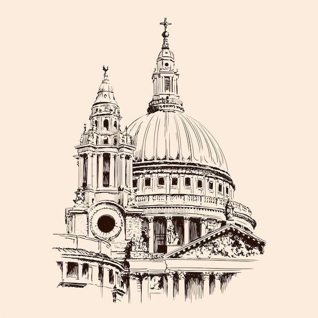 Vector cúpula de la catedral de san pablo en londres. bosquejo sobre un fondo beige.