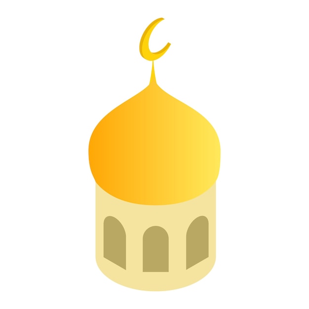 Cúpula de la mezquita y icono isométrico 3d de la media luna islámica sobre un fondo blanco