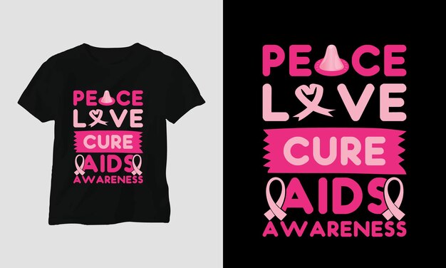 La cura del amor de la paz ayuda a la conciencia - vector de diseño de camisetas del día del sida