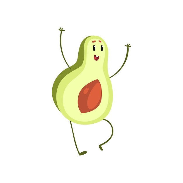 Curioso aguacate en pie con las manos levantadas emocional de frutas personaje de dibujos animados vector Ilustración aislado en un fondo blanco