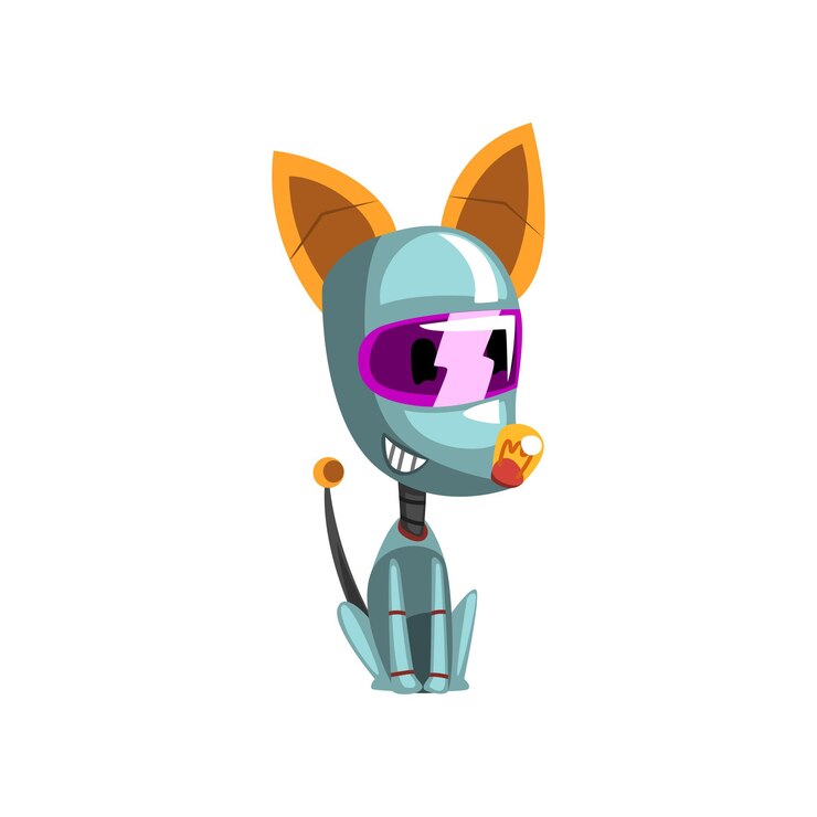Vector curioso perro robot sentado en el suelo concepto vectorial de inteligencia artificial ilustración aislada en un fondo blanco