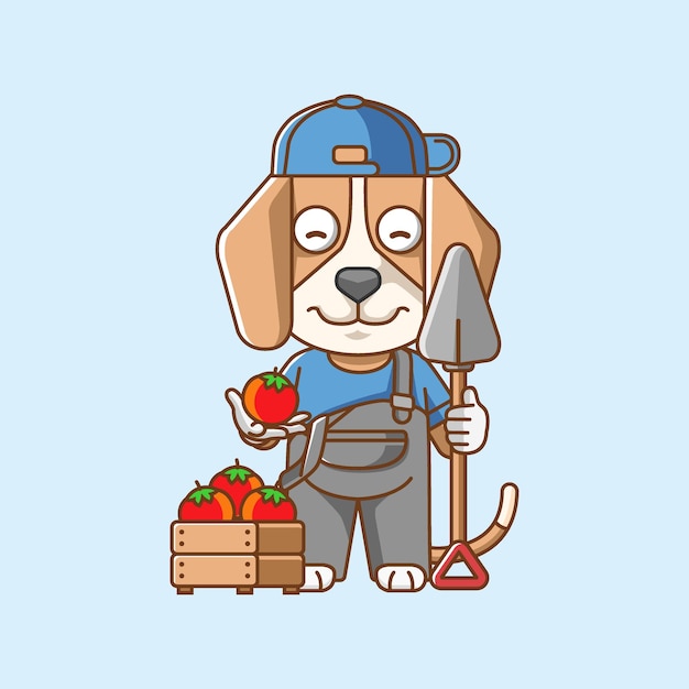 Vector curiosos granjeros de perros cosechan frutas y verduras personaje animal icona de mascota ilustración de estilo plano