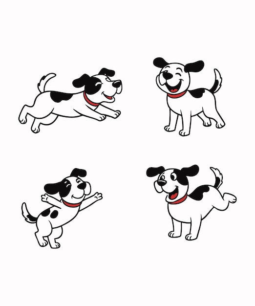 Curiosos perros de dibujos animados en poses lúdicas