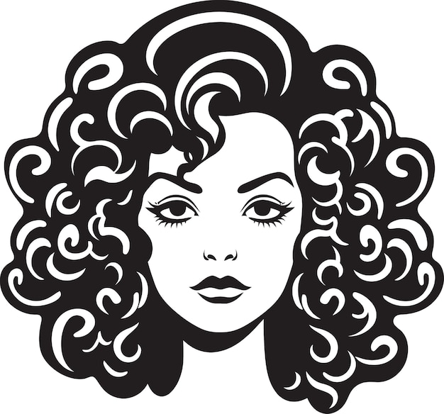 Vector curly serenity un símbolo de elegancia para las mujeres tinta negra cerraduras de cabello un emblema de gracia