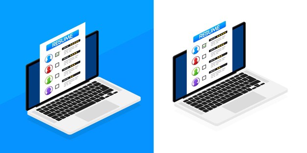 Currículum en línea CV Entrevista de trabajo Laptop con currículum personal