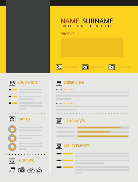 Vector currículum profesional amarillo