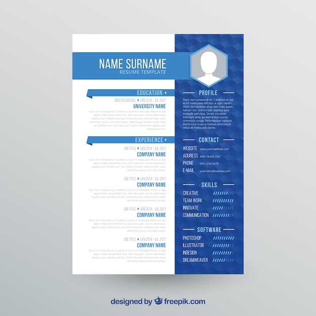 Vector curriculum vitae azul y blanco