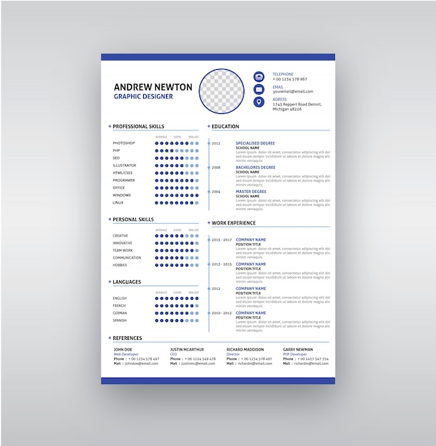 Curriculum Vitae (CV) de currículo moderno