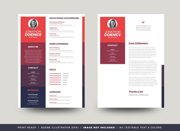 Curriculum vitae CV Diseño de plantilla de currículum vítae o detalles personales para la solicitud de empleo
