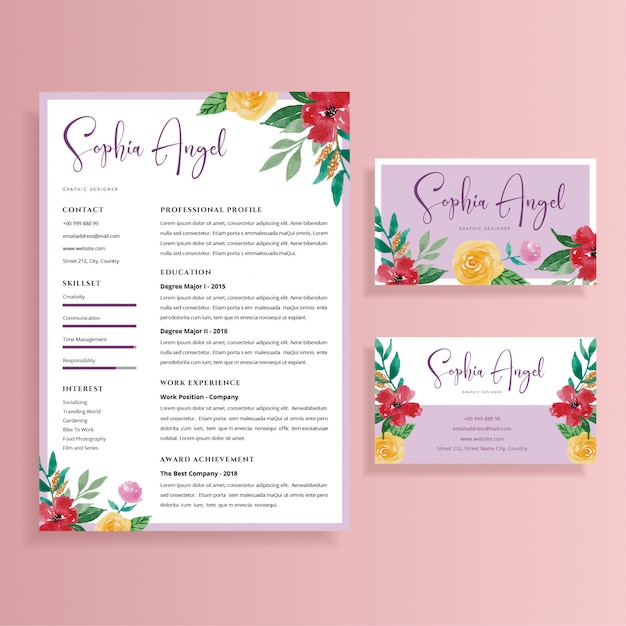 Curriculum vitae floral y tarjeta de visita