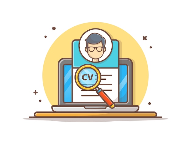 Curriculum vitae en línea con la ilustración de vector de caracteres