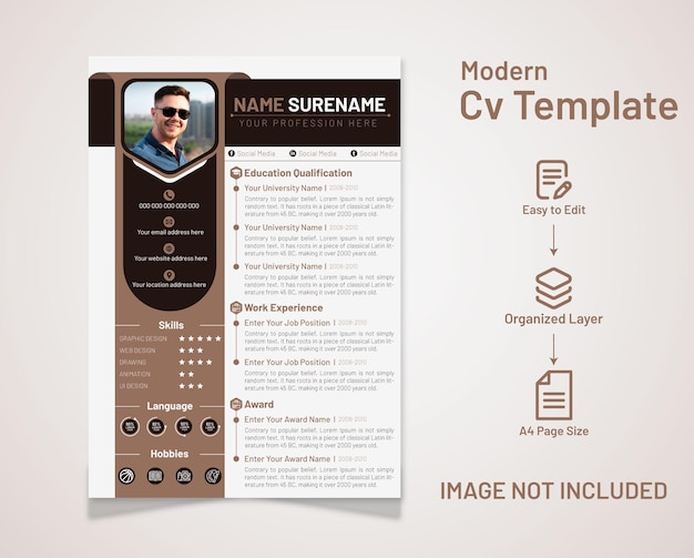 Currículum vitae minimalista y profesional moderno con carta de presentación o vector de plantilla de diseño de cv