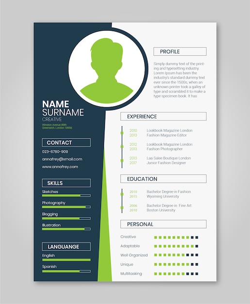 Vector curriculum vitae minimalista verde