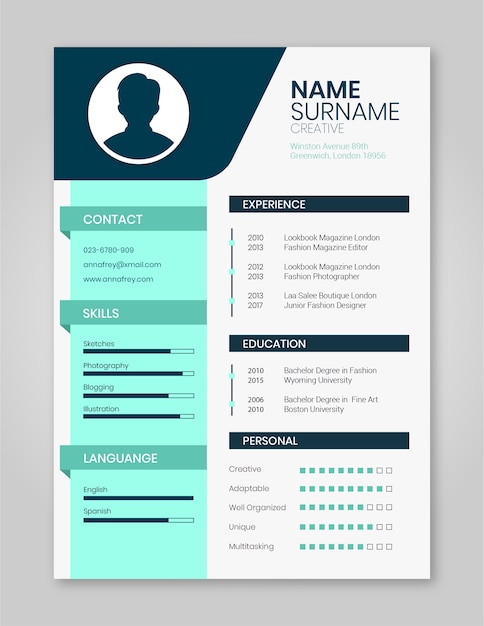 Vector curriculum vitae plantilla minimalista