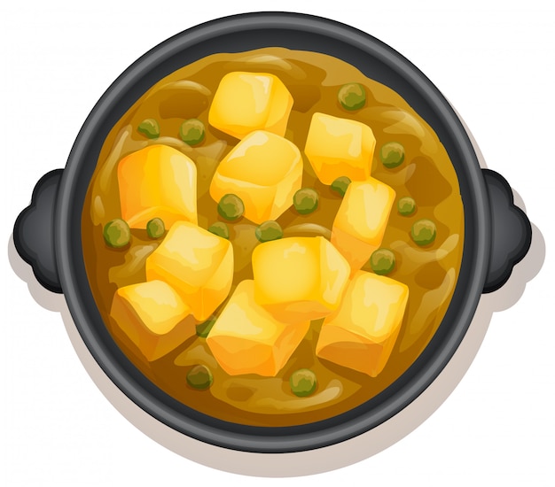 Vector un curry amarillo en hot pan