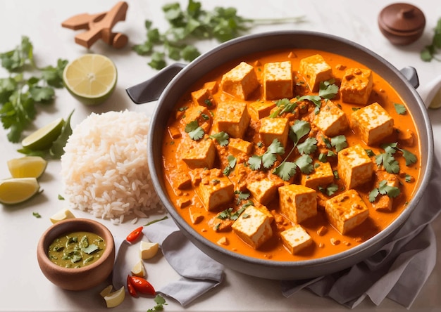 Vector curry paneer fondo blanco