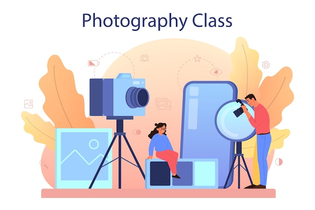 Vector curso de la escuela de fotografía.