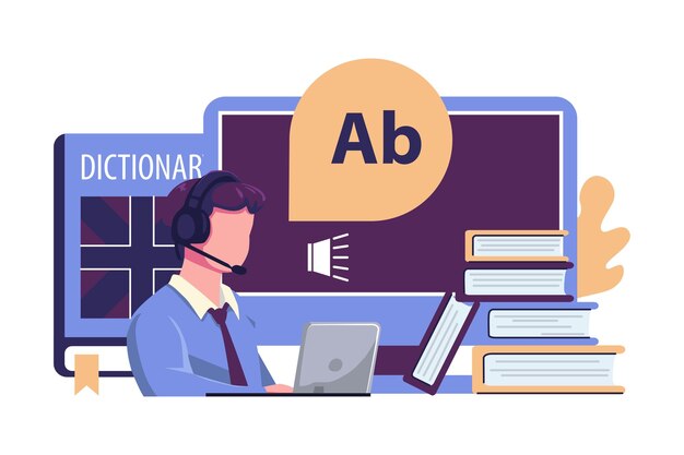 curso en línea curso de inglés aprendizaje en línea de idiomas estilo plano ilustración diseño vectorial