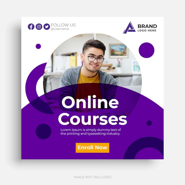 Curso en línea o publicación en redes sociales de admisión a la escuela y publicación en Instagram
