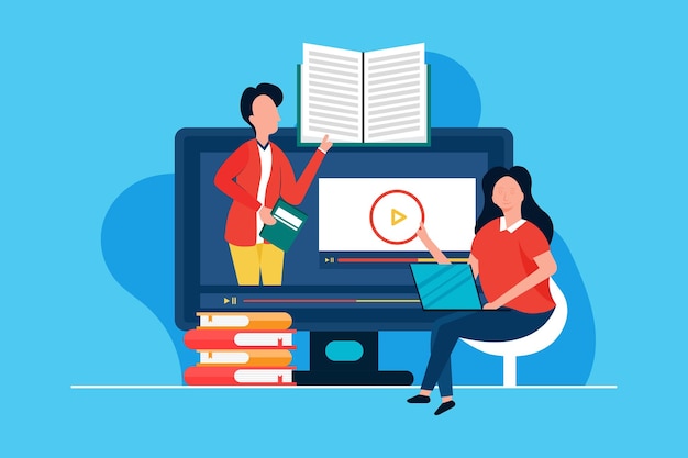 Curso en línea sobre temas de aprendizaje a distancia en grupo por web llamada de video cámara web pantalla de portátil