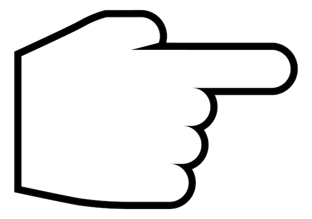 Cursor de dedo señalador. Puntero de dirección derecha en estilo de línea aislado sobre fondo blanco.