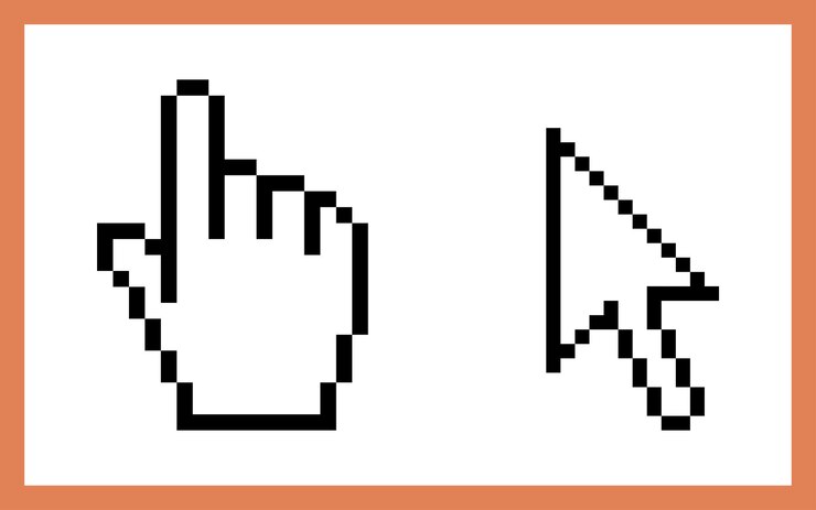 Cursor iconos mano flecha pixel vector ilustración