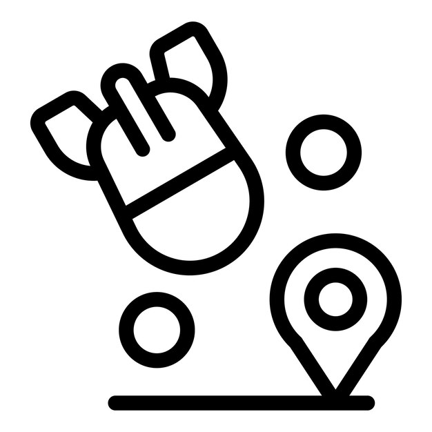 Cursor de mano digital con el icono de los alfileres del mapa