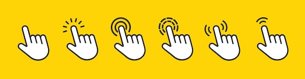 Cursor de mano, haga clic en el icono Conjunto de puntero web Haga clic en la colección del cursor del mouse Ilustración vectorial